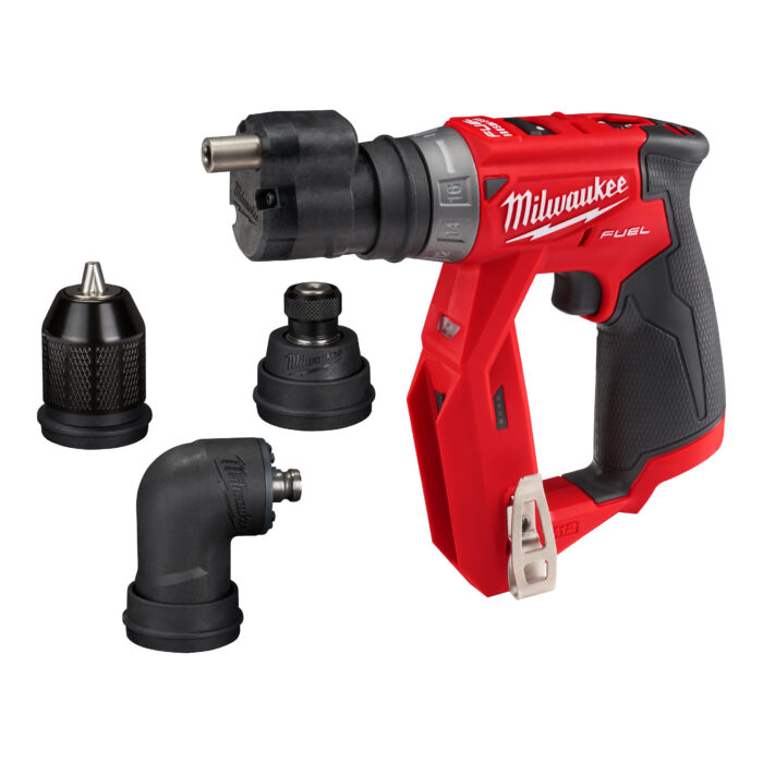 M12 FDDXKIT-0X-Trapano compatto 12 Volt Tecnologia FUEL valigetta HeavyDuty con 3 mandrini intercambiabili-Milwaukee